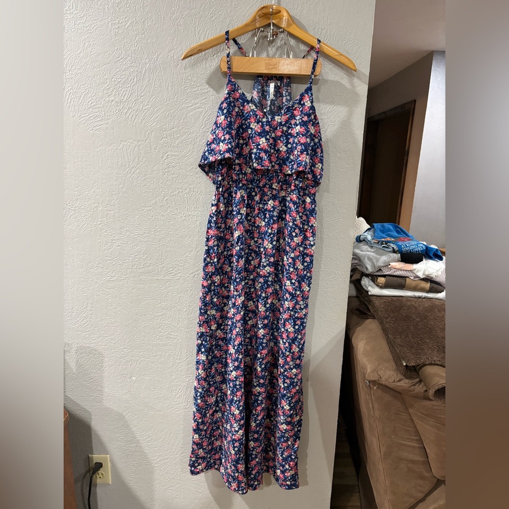 LC by Lauren Conrad Blue/Pink Flowy Spaghetti strap maxi dress with slit size S